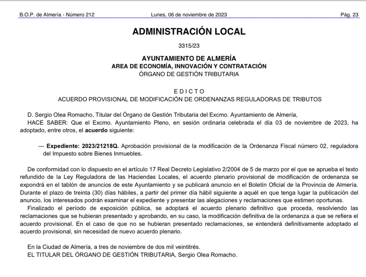 Ya es oficial la subida del IBI aprobada con los votos de la alcaldesa y el PP en el Ayuntamiento de Almería. El siguiente capítulo será la subida de la factura del agua.

Esta es la verdad de los que prometen bajar impuestos allí donde gobiernan 👇