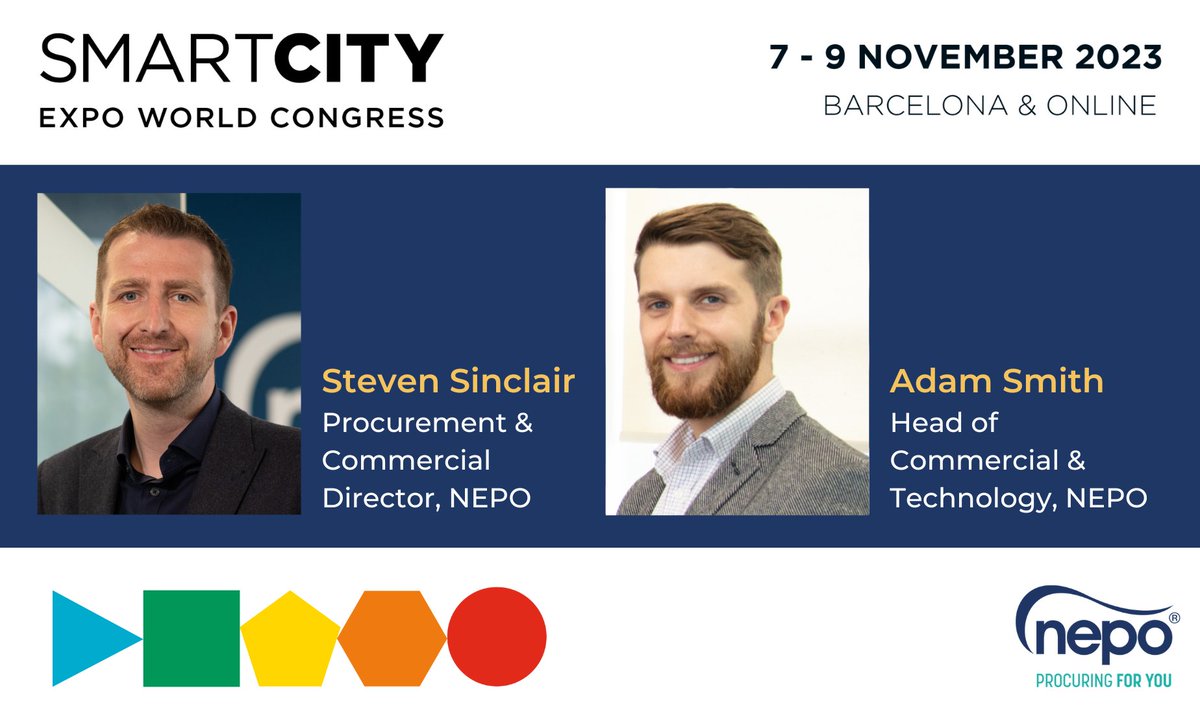 We're at <a href="/SmartCityexpo/">Smart City Expo World Congress</a> with <a href="/NGinitiative/">NewcastleGateshead Initiative</a> and partners 🌇

NEPO will be at the UK Pavilion, helping represent the North East with our Procurement &amp; Commercial Director Steven Sinclair and Head of Commercial &amp; Technology Adam Smith.

#ProcuringForYou #PublicSector #SCEWC23