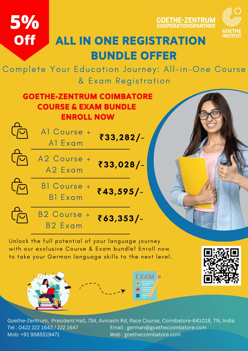 GoetheZentrum's tweet photo. Learn more, save more!

🌟 Register for a course and exam together with our exclusive bundle offer. Take a step closer to your goals.

📚💼 Act now, limited slots available!

.

.

.

.

#goethezentrumcoimbatore, #learngermanincoimbatore, #learngermanintamilnadu https://t.co/M1AFr19Rxo