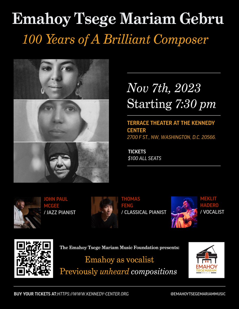 I am at my Godmother's house. Looking forward to this concert celebrating '100 years of a brilliant composer Emahoy Tsege Mariam Gebru' at The Kennedy Centre. Will also bathe in the presence and music of #MeklitHadero. @meklitmusic