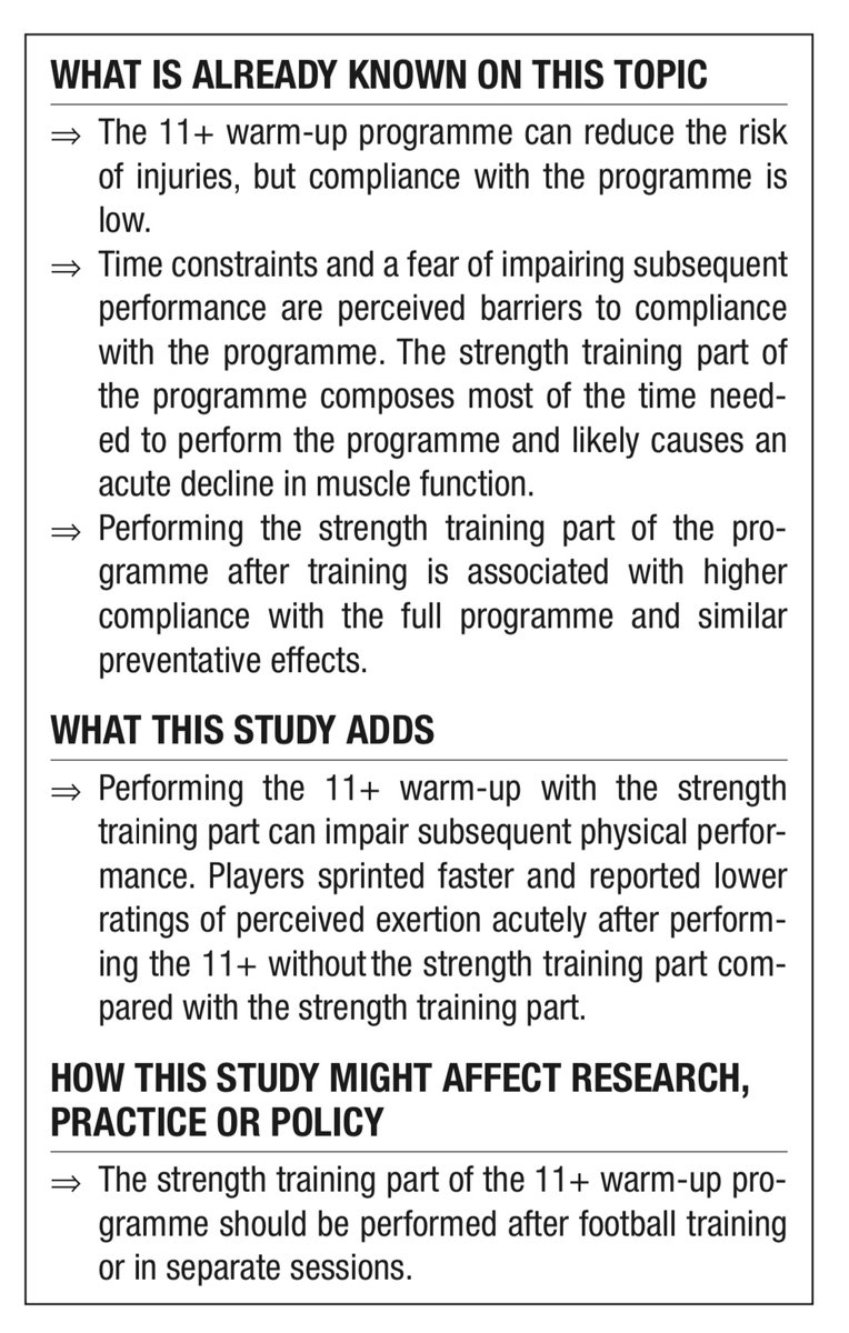 BMJ Open Sport & Exercise Medicine (@bmjopensem) on Twitter photo 🆕 paper ‼️
What are the acute effects of the 11+ with or without the strength training part on performance in female junior footballers?
By Stovland, <a href="/roaramunds/">Roar Amundsen</a> et al
🔗 bmjopensem.bmj.com/content/9/4/e0…
#UnderTheSpotlight
#WeAreBOSEM 🆕 paper ‼️
What are the acute effects of the 11+ with or without the strength training part on performance in female junior footballers?
By Stovland, <a href="/roaramunds/">Roar Amundsen</a> et al
🔗 bmjopensem.bmj.com/content/9/4/e0…
#UnderTheSpotlight
#WeAreBOSEM