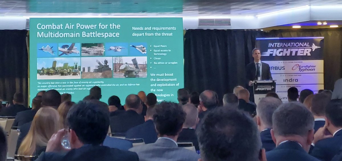 IndraCompany's tweet image. Day two at the #InternationalFighterConference in Madrid!
🗣️Yesterday, Daniel de Lorenzo explained Indra&apos;s vision of the Combat Air Power for the Multidomain Battlespace and how Indra is already contributing to that challenge.
#InternationalFighterConference #IFC2023 @DefenceIQ