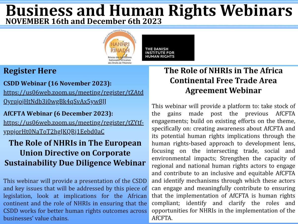 📢Upcoming NANHRI Webinars on Business and Human Rights:
#BHR #BusinessandHumanRights