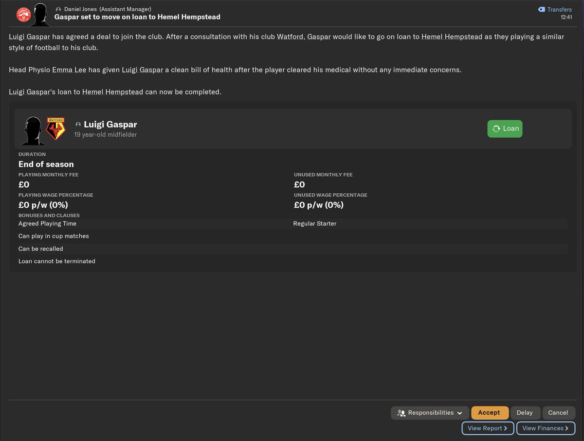 FMwelshmanager's tweet photo. 1st signing(playing real world so this is actual who I brought in). Scout very 1st recommendation. It was what I needed as very short with wanting to use 3 men in midfield https://t.co/Fniy7rtlQE