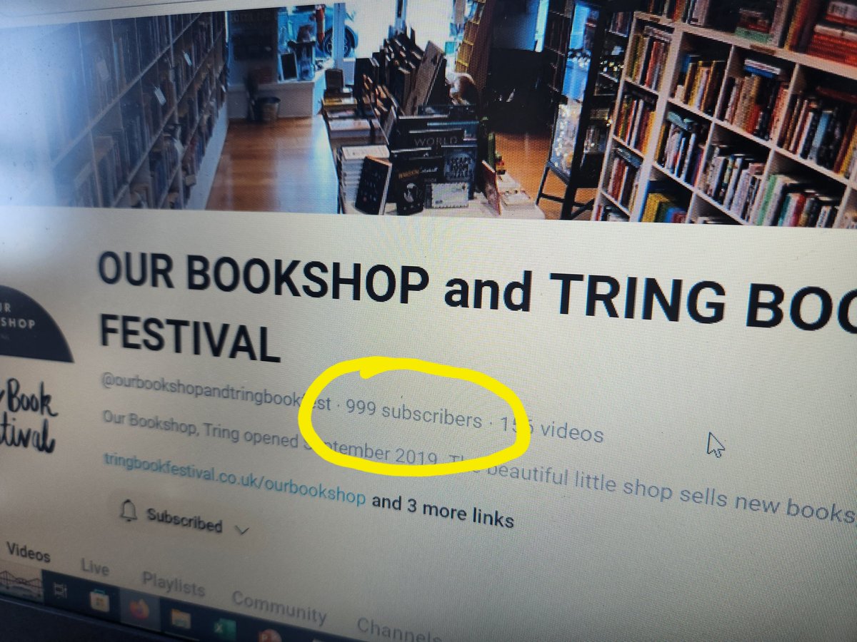 Our joint <a href="/YouTube/">YouTube</a> Channel with <a href="/Our_Bookshop/">Our Bookshop in Tring</a> is now at 999 subscribers. 
Can we make the big 1 oh oh oh!?
youtube.com/@ourbookshopan…