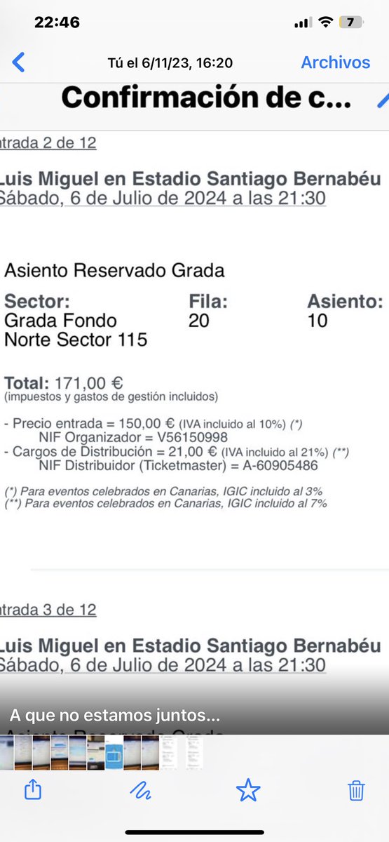 adrivigilh's tweet photo. @TicketmasterES me podéis explicar cómo es posible que las mismas entradas  de #LuisMiguel que compre ayer y que me disteis discontinuas sin previo aviso pasen de costar 170 euros a casi 290?? Y esto está amparado por el @bancosantander? https://t.co/38QsQrR6pd