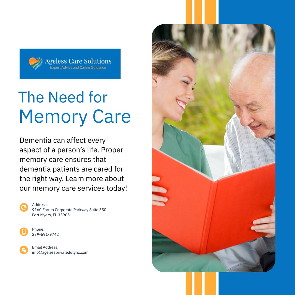 Taking care of individuals with dementia will require the right skills and resources from qualified professionals. We can make this happen through our memory care services.

#HomeCare #FortMyersFL #MemoryCareServices #Dementia #QualifiedProfessionals
