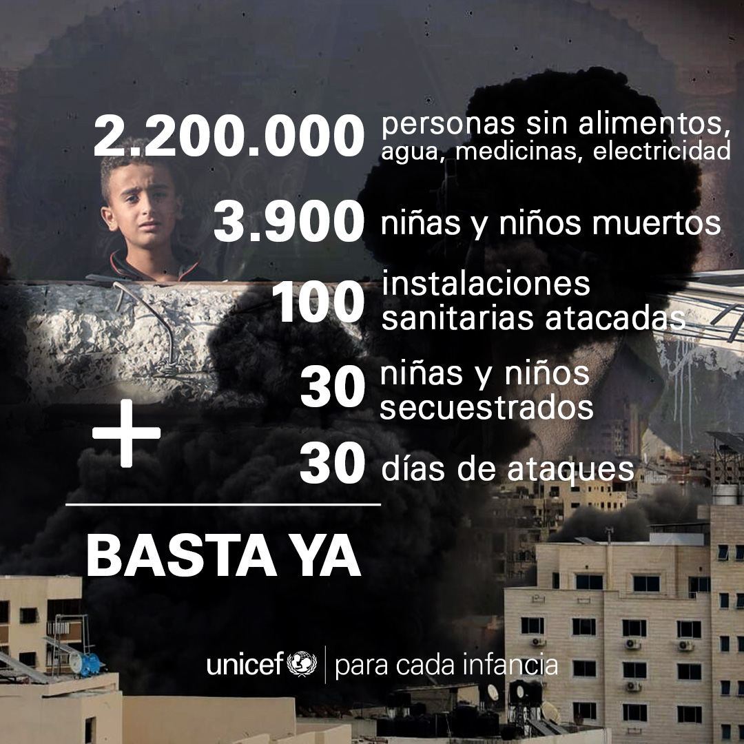 Un mes de horror y cada día que pasa la situación en Palestina e Israel es más devastadora y catastrófica para niños y familias.
Hacemos un nuevo y sentido llamamiento al alto el fuego inmediato, a la creación de un acceso humanitario constante y a la liberación de los rehenes