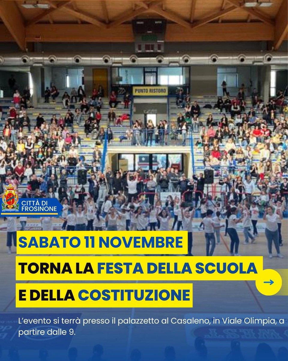 L’evento si terrà presso il palazzetto al Casaleno, in Viale Olimpia, a partire dalle 9. 
 #comunedifrosinone #riccardomastrangelisindaco #scuola  #Costituzione 

comune.frosinone.it/archivio3_noti…