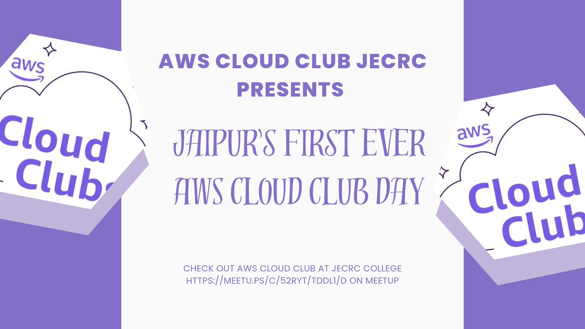 ayushigeorge31's tweet image. Hey Jaipurites!!!
It&apos;s finally happening, in JECRC
Unveiling the Guest Speaker from AWS sooonnn....

Checkout this Meetup with AWS Cloud Club at JECRC College: meetu.ps/e/MBSjk/TdDl1/i

Note: Carry your Laptops for Expert Talk as well as Hands on! 
#awscc #awscloudclub