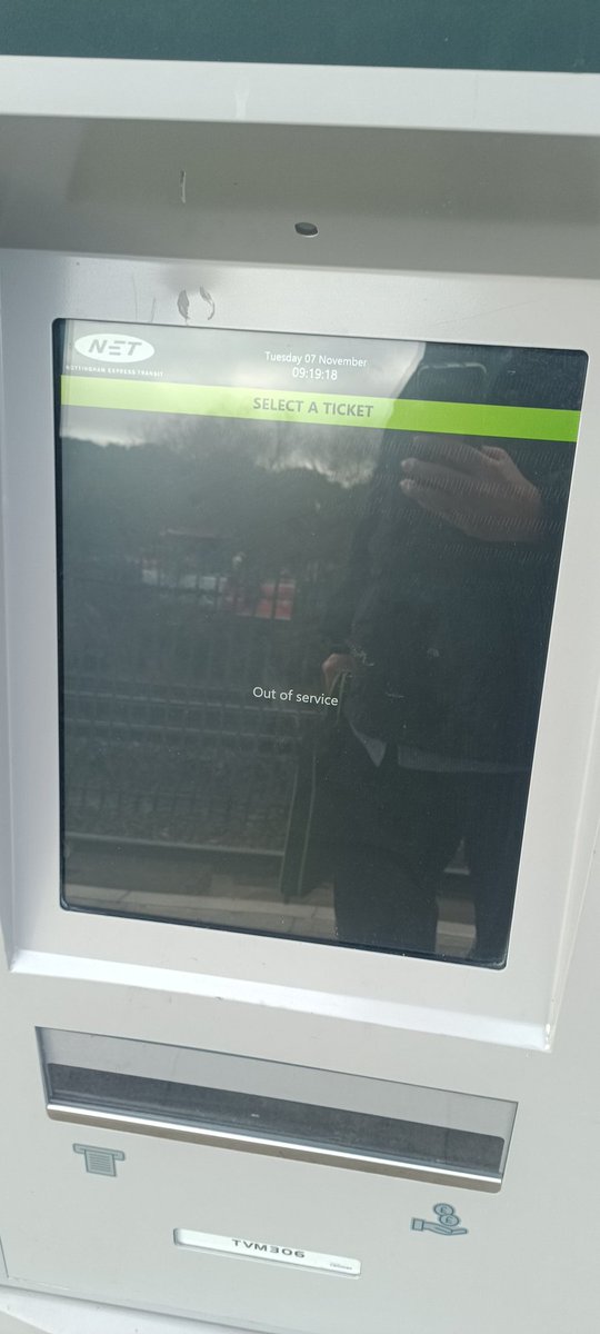 .<a href="/NETTram/">NET Nottingham Tram</a> 
Ticket machine out of service at Moor Bridge stop.