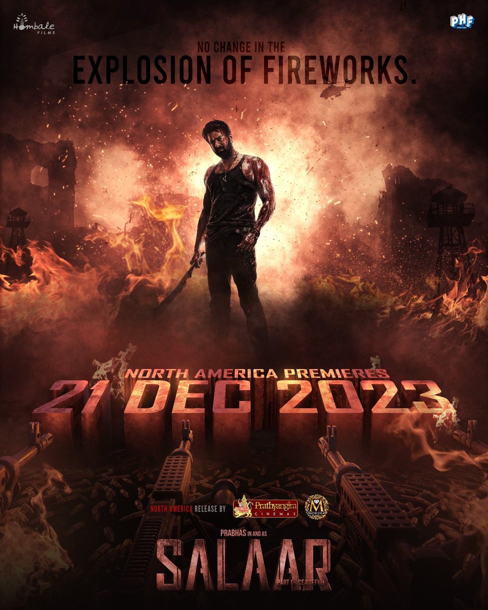 itelugu365's tweet photo. No Change In The Explosion Of FireWorks 🎆🎇🔥💥
The Screens Will Bow To #Salaar's Rule 💫👑✨🤙

North America Release By @PrathyangiraUS 
Premieres On 21 December 2023 📽️🌍

#SalaarCeaseFireOnDec22 #Prabhas #PrashanthNeel @hombalefilms @shrutihaasan  #DharmaTalks https://t.co/6JH6CH8Kc6