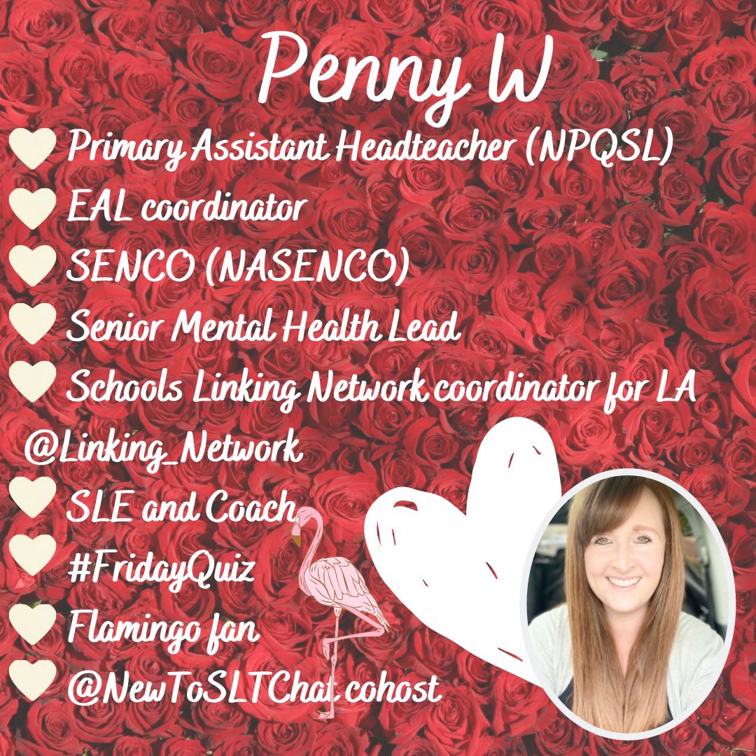 @Toriaclaire Morning Toria 😁❤️ #TinyVoiceTalks 

I’m a primary AHT and SENCO. I’m also a local facilitator for @Linking_Network and run the Luton page @LutonSchLinking and am one of the cohosts of @newtosltchat.