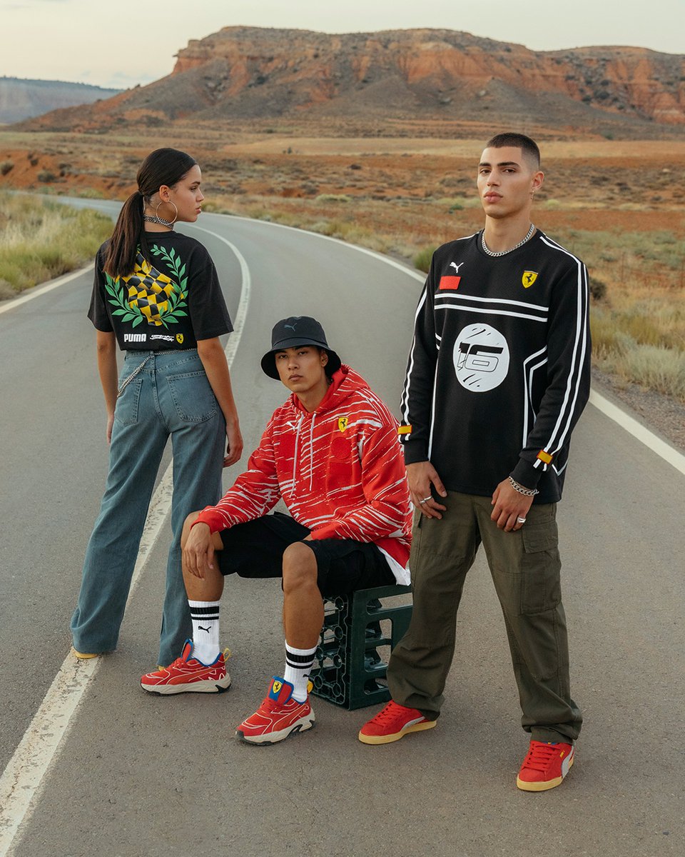 wayamagazine's tweet photo. PUMA together with Scuderia Ferrari and in collaboration with renowned artist and designer Joshua Vides, present an exclusive collection in honour of the highly anticipated return of Formula 1 to Las Vegas. https://t.co/1VutCmB3Tj #WWMAG https://t.co/3xngBXCJOX