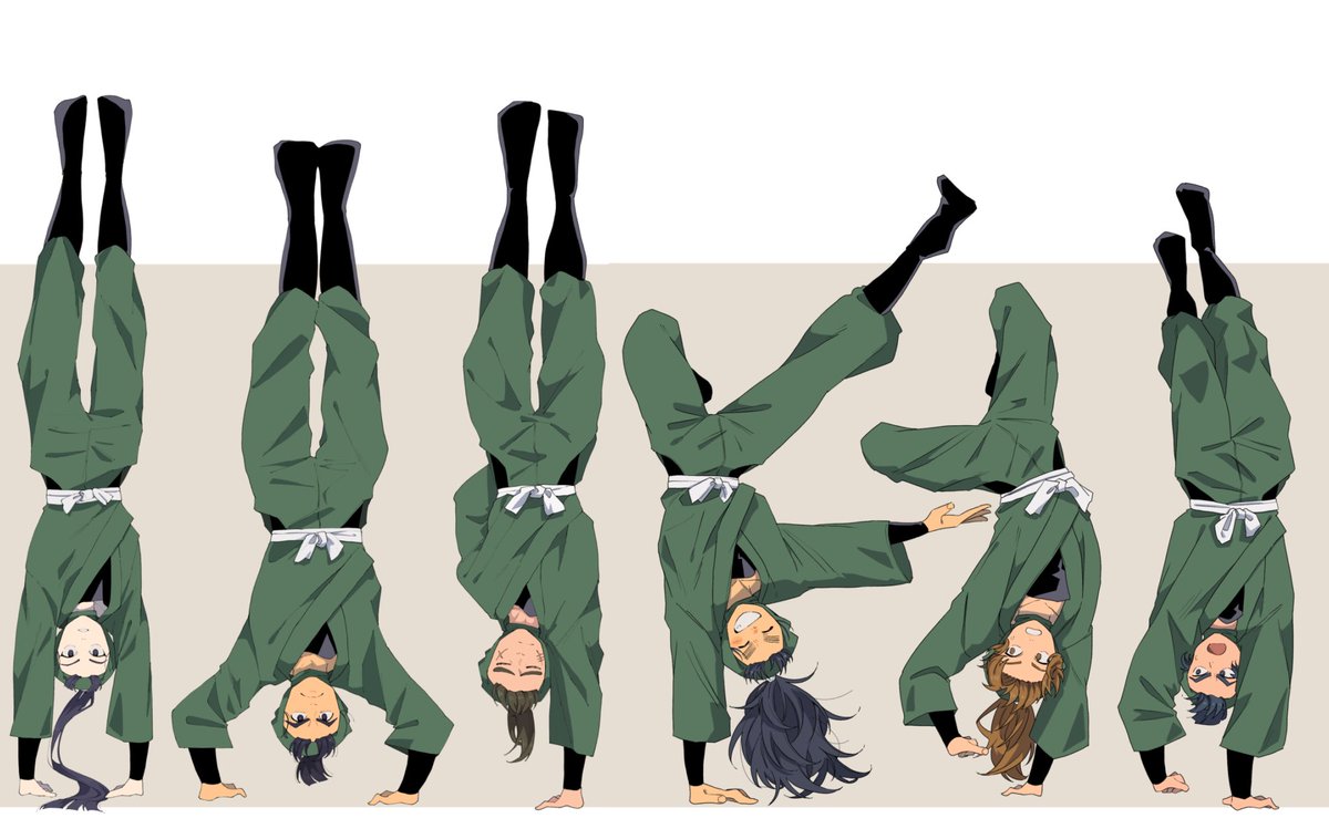 upside-down multiple boys handstand long sleeves brown hair long hair smile  illustration images