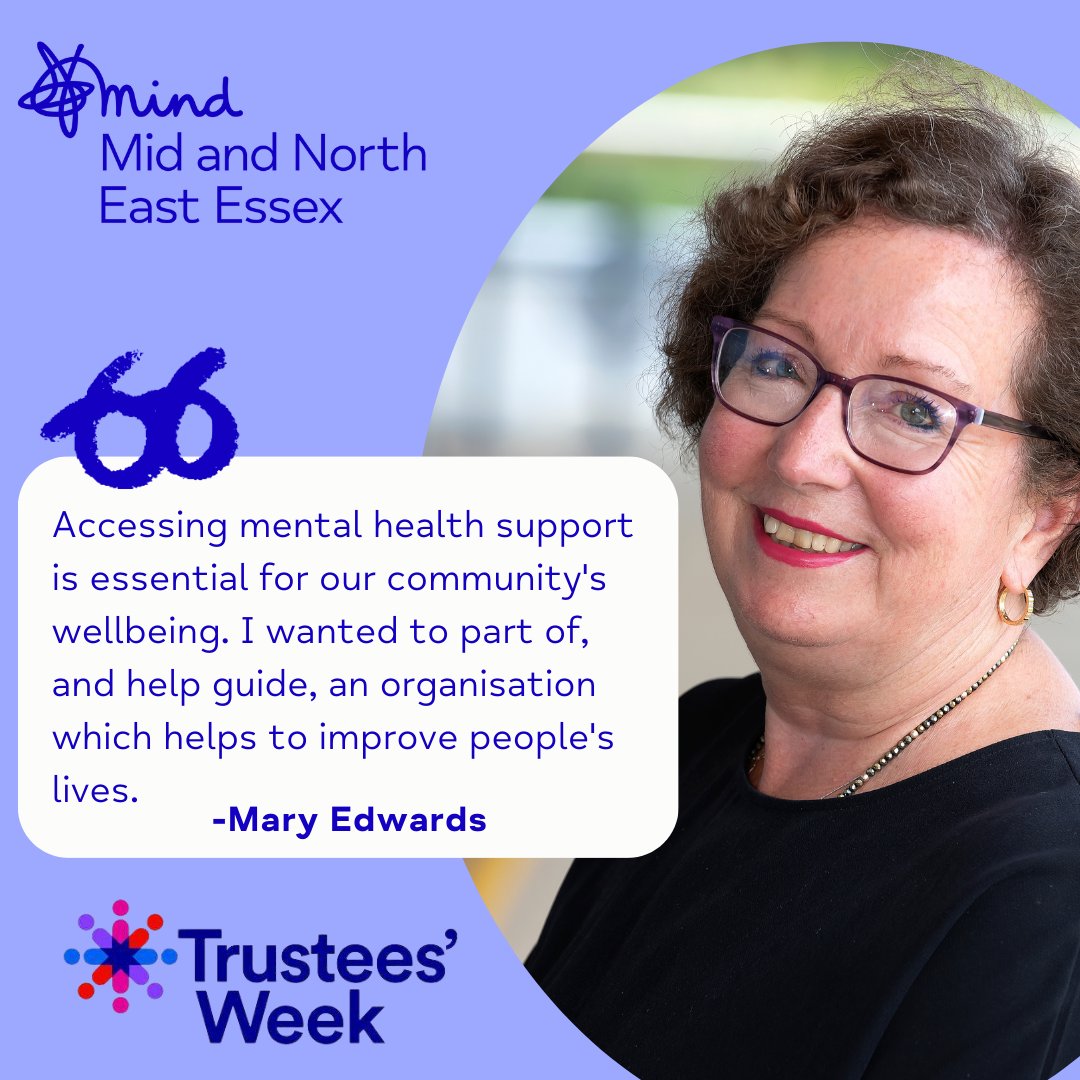 #TrusteesWeek - A big shoutout to our amazing Trustees at MNE Essex Mind for the time, support, and expertise they bring to our organisation. Stay tuned this week as we introduce you to our trustees. Today, we're putting the spotlight on our trustee, Mary Edwards!