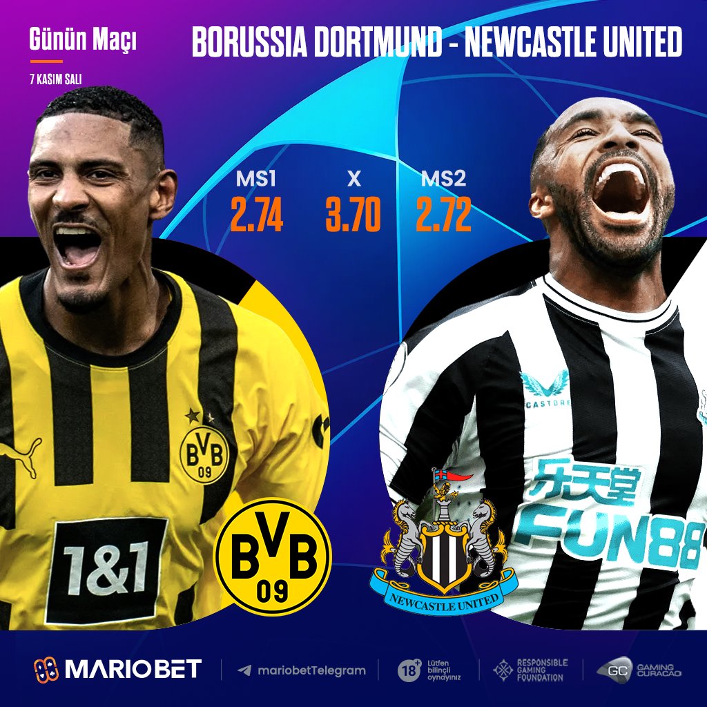 👉 Günün Maçı 👉

 ⚽️Borussia Dortmund - Newcastle Utd

🔻TEK MAÇA 1️⃣0️⃣0️⃣.0️⃣0️⃣0️⃣ TL BAHİS!

♾TEK YATIRIMA SINIRSIZ KAZANÇ !

🔻 SIGNAL IDUNA Park'ta oynanacak ve saat 20:45'de başlayacak.  Newcastle United - Borussia Dortmund kozlarını paylaşacak❗️
