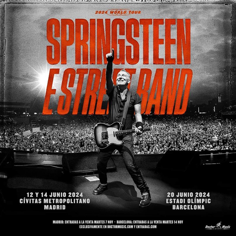 Hablemosdmuslca's tweet photo. ¡#BruceSpringsteen vuelve a España! 🇪🇦 

En junio de 2024 #TheBoss dará dos conciertos en el #CivitasMetropolitano de #Madrid. Estos serán el 12 y 14 de junio.

Además, el 20 de junio volverá al #EstadiOlimpic 🏟️ de #Barcelona 🤩 https://t.co/xUkCwHLvrH