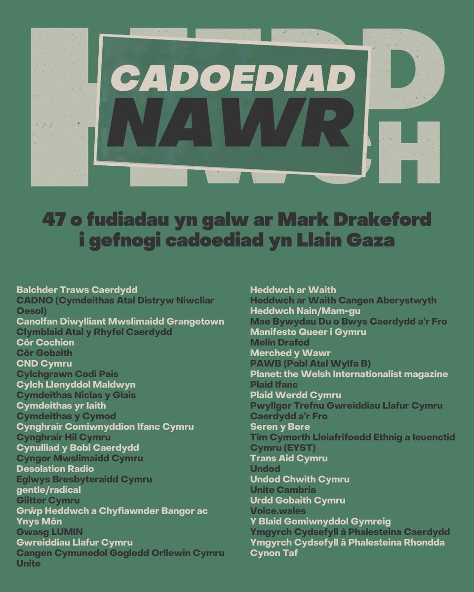 Mae 47 mudiad wedi arwyddo llythyr i'r Prif Weinidog yn galw arno i gefnogi cadoediad i'r rhyfela yn Llain Gaza.

Rydym hefyd yn erfyn ar Aelodau o'r Senedd bleidleisio o blaid cynnig NDM8391 pan ddaw gerbron y Senedd yfory.

I weld y llythyr yn llawn: cymdeithas.cymru/gaza11-2023