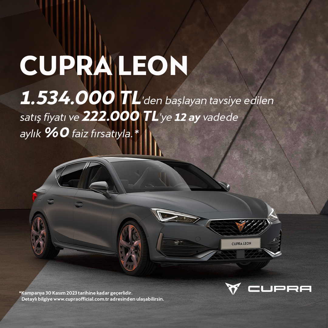 CUPRA LEON 1.534.000 TL’den başlayan tavsiye edilen satış fiyatı ve 222.000 TL’ye 12 ay vadede aylık %0 faiz fırsatıyla Altur Otomotiv’de. Detaylı bilgi için: 0212 411 17 00 #CUPRA #Leon #CUPRALeon #Altur #AlturOtomotiv