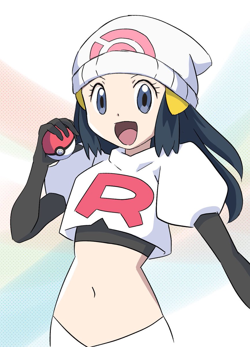 dawn (pokemon) ,jessie (pokemon) 1girl team rocket hat solo closed eyes  navel team rocket uniform illustration