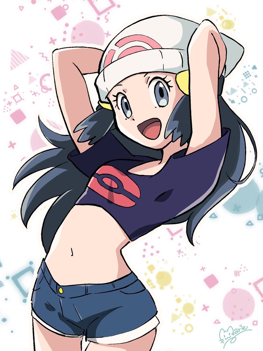 dawn (pokemon) ,jessie (pokemon) 1girl team rocket hat solo closed eyes  navel team rocket uniform illustration