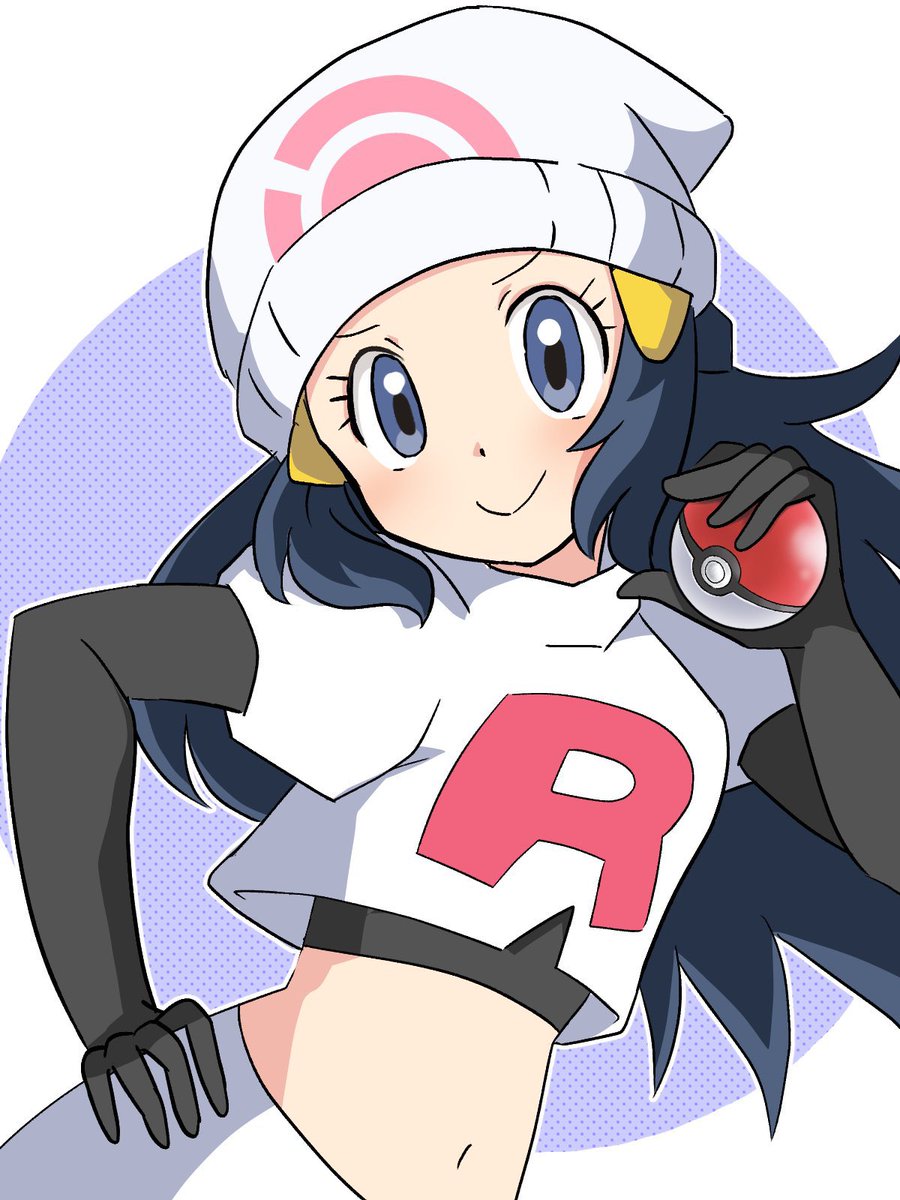 dawn (pokemon) ,jessie (pokemon) 1girl team rocket hat solo closed eyes  navel team rocket uniform illustration