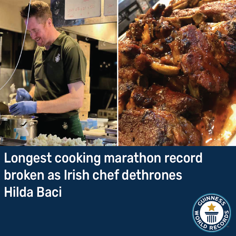 GWR's tweet photo. Nigerian cooking queen Hilda Baci has been dethroned 😳

Alan Fisher from Ireland cooked for an incredible 119 hours and 57 minutes at his restaurant in Japan 🥄