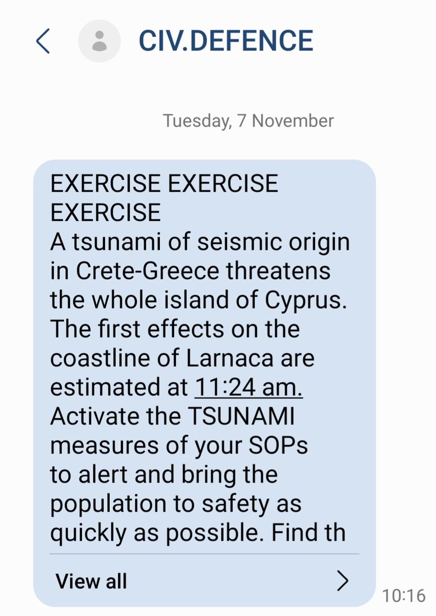 SylvanaPilidou's tweet photo. @CivilDefenceCy 🧵/3
#NEAMWave23 #Tsunami #Exercise

⏰️ 10:16
@CivilDefenceCy alerts population and local authorities through sirens, sms, email and activates Larnaka evacuation ⚠️⚠️⚠️⚠️ https://t.co/WnjY5RR0Kh
