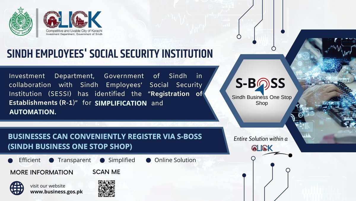 ClickSindh's tweet photo. 📢Big News from Sindh!!!!
The @INVESTMENT_DEP and @SindhSecurity are teaming up to simplify and automate the "Registration of Establishments (R-1)" through
S-BOSS, making it easier for businesses to thrive. 🚀🎯
#BusinessSimplification #Automation https://t.co/4SNDwlSasW