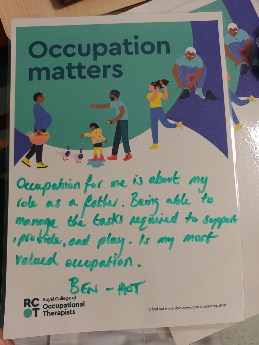 #OTWeek23 Day 2 from our fab LCH Stroke Team; 

Occupations are the things we need and want to do in life, they give our lives meaning. Occupations are good for our mental and physical health. As part of OT Week, we sparked conversation for what our own occupations mean to us
