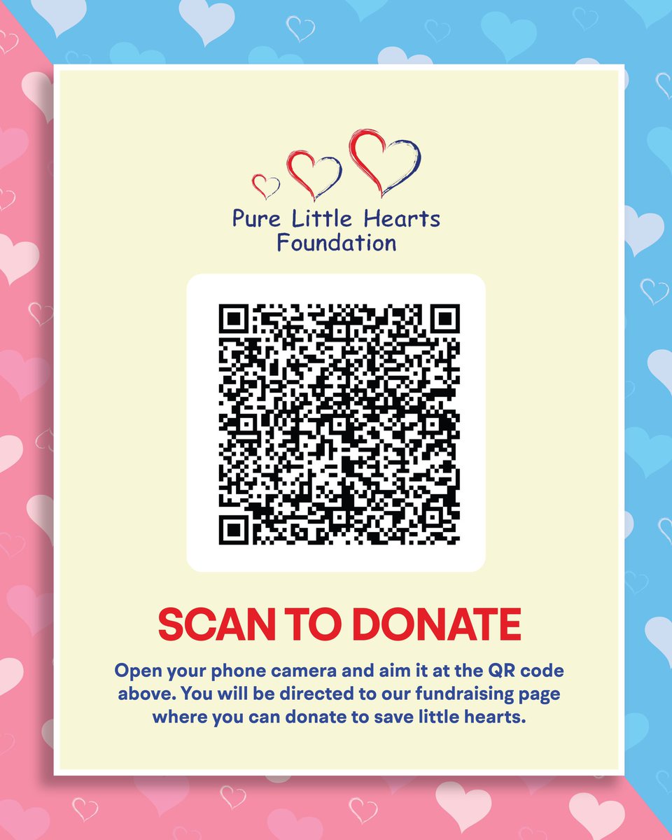 Join us in making a life-changing difference! Scan to donate and help save little hearts. Your support can provide vital care and hope to children in need. Together, we can create a brighter future for these young hearts. 

#PureLittleHeartsFoundation #HealthyHearts