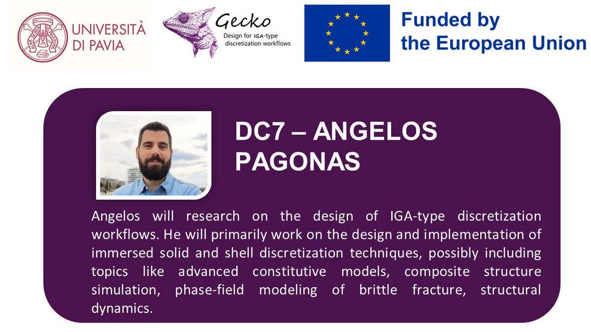We are glad to welcome Angelos Pagonas to the GECKO project!

He will work on the design and implementation of immersed solid and shell discretization techniques.

See our web page for more details: gecko.cimne.com #university #career #phd #project #research #HEU