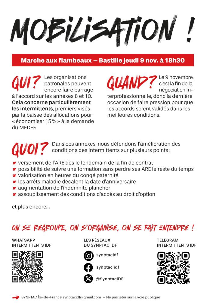Technicien.nes et administratif.ves du spectacle vivant expliquent les raisons des grèves, actions et Manifestation aux flambeaux #jeudi9novembre avec les #intermittents du spectacle