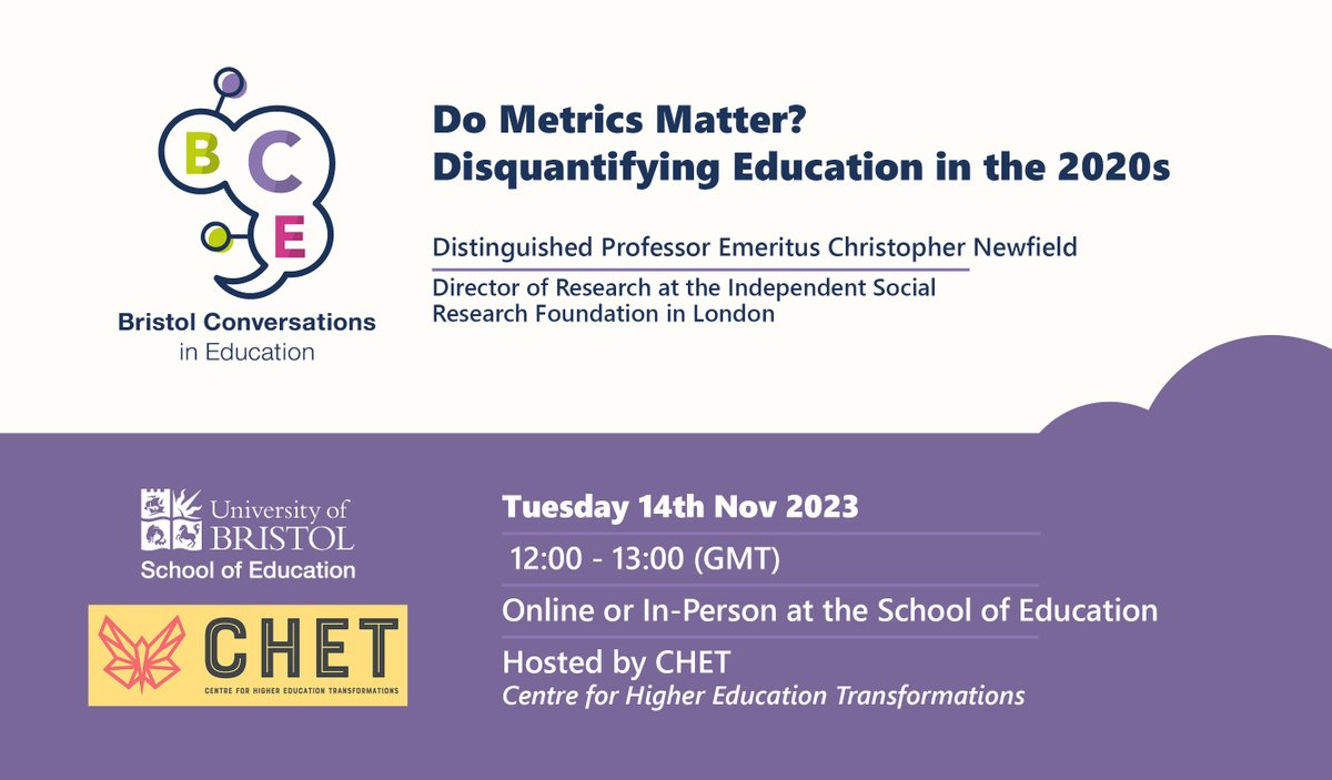 📢BCE - Do Metrics Matter? Disquantifying Education in the 2020s

🗓️Tue, 14 Nov 2023 12:00 GMT  

🎓Christopher Newfield (Director of Research at the Independent Social Research Foundation in London)

🎫Get your ticket: tinyurl.com/4m8dnn9t