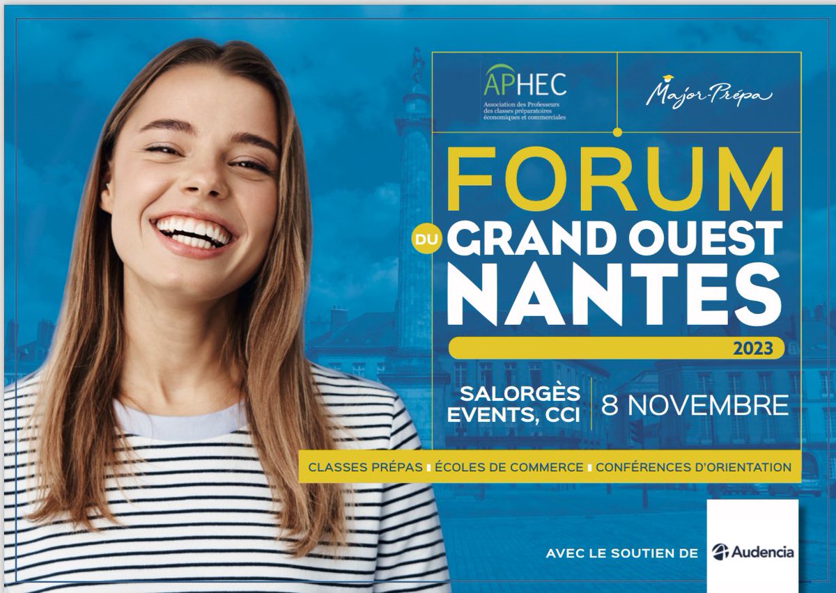 narnaudAUDENCIA's tweet photo. #Excellence - Très heureux d’accueillir demain à Nantes +1000 preparationnaires @APHEC_Twit dans le cadre du 5eme #ForumGrandOuest des écoles de management co-organisé avec @RennesSB et @MajorPrepa @DimitriDCognets @bearabet @SOuezman @PourchetAlex @BRETECHERFREDE1 @CCINantes https://t.co/ZRNmvWyKOC