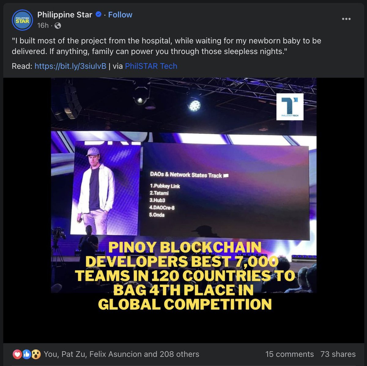 ElBonuan's tweet image. Still reeling in from my stay in HK, but I&apos;d like to take this chance to celebrate our winning 4th place at the @solana #hyperdrivehackathon under the DAOs &amp;amp; Network States Category with our entry @DAOCre8 !

Thank you @PhilippineStar @PhilstarNews for the feature!

PH represent!