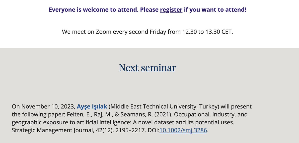 Gaétan de Rassenfosse (@gderasse) on Twitter photo #REGIS is moving to 🇹🇷! Ayşe Işılak, <a href="/METU_ODTU/">METU / ODTÜ</a>, will present the paper by <a href="/EdFelten/">Ed Felten</a>, @Manav_Raj_ & <a href="/robseamans/">Rob Seamans</a>: Occupational, industry, and geographic exposure to #ArtificialIntelligence: A novel #dataset and its potential uses
🗓️ Nov 10, 12.30 pm CET
➡️ regis.science #REGIS is moving to 🇹🇷! Ayşe Işılak, <a href="/METU_ODTU/">METU / ODTÜ</a>, will present the paper by <a href="/EdFelten/">Ed Felten</a>, @Manav_Raj_ & <a href="/robseamans/">Rob Seamans</a>: Occupational, industry, and geographic exposure to #ArtificialIntelligence: A novel #dataset and its potential uses
🗓️ Nov 10, 12.30 pm CET
➡️ regis.science