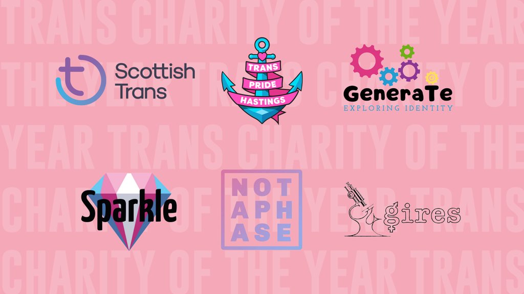 MEET THE FINALISTS - Trans Charity of the Year 

Scottish Trans
GIRES
Generate 
Not a Phase
Sparkle Manchester
Trans Pride Hastings

Good luck to all the finalists!

#TransintheCityAwards #TransintheCity