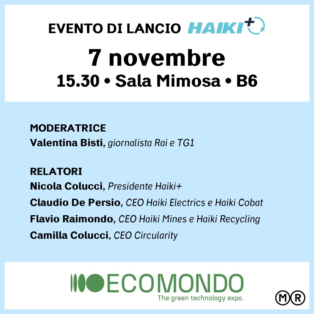Dal 7 al 10 novembre <a href="/RenewableMatter/">Renewable Matter | Materia Rinnovabile</a> è a <a href="/ecomondo/">Ecomondo</a>, fiera internazionale della circular economy

Oggi 7/11 vi aspettiamo h 15.30 per l evento lancio di Haiki+

📌 Scopri il programma e iscriviti qui contents.haikiplus.it/haik-evento-ec…

A seguire meet&amp;greet con aperitivo!

#ecomondo23