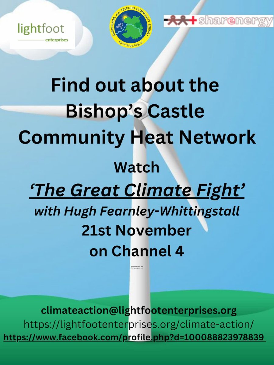 Sharenergy (@sharenergy_uk) on Twitter photo Would you like to find out more about the Bishops Castle Community Heat Network?
Watch ‘The Great Climate Fight’ with <a href="/HughFearnleyW/">Hugh Fearnley-W</a> at 9.15pm on Tuesday 21st November >>>
sharenergy.coop/2023/11/06/cha… Would you like to find out more about the Bishops Castle Community Heat Network?
Watch ‘The Great Climate Fight’ with <a href="/HughFearnleyW/">Hugh Fearnley-W</a> at 9.15pm on Tuesday 21st November >>>
sharenergy.coop/2023/11/06/cha…