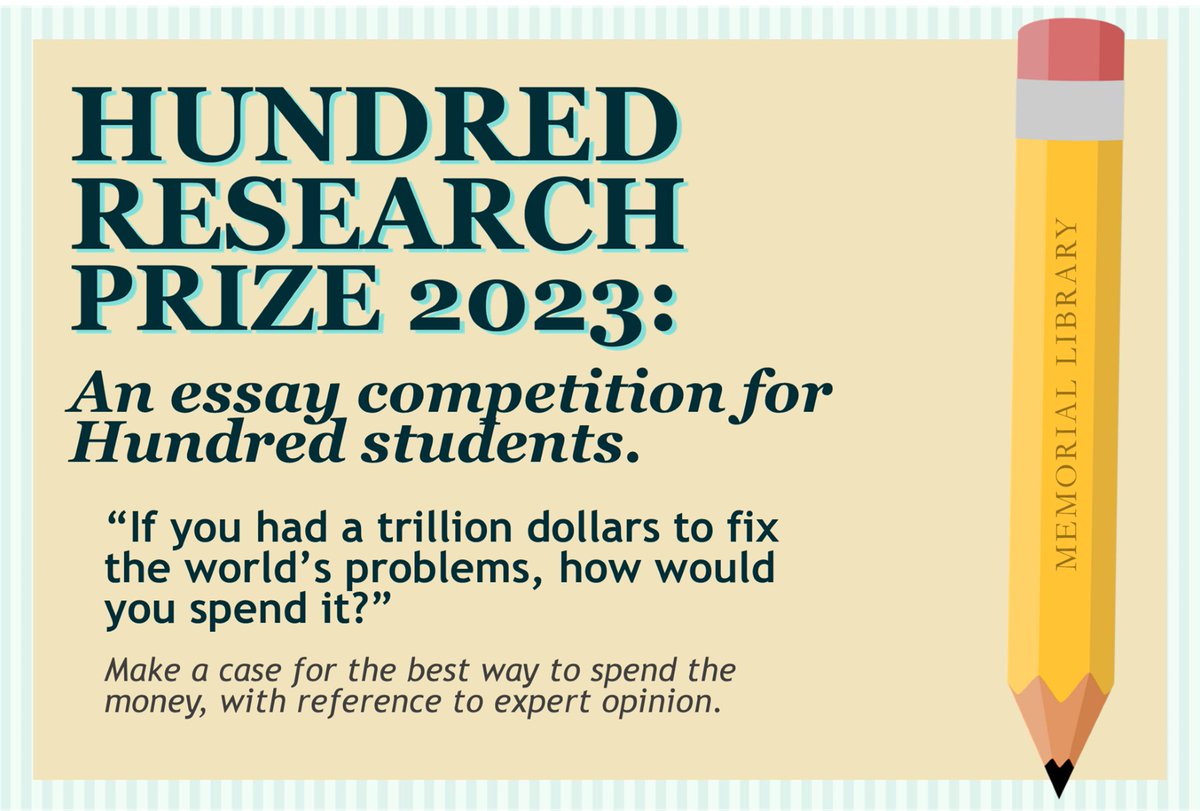MCol_Library's tweet image. Announcing the winners of our Hundred Research Prize 2023! Inspired by @rowhoop&apos;s  book, &apos;How to Spend a Trillion Dollars&apos;, we asked: If you had a trillion dollars to fix the world’s problems, how would you spend it? Check out the winners in our thread below… 🏆 🧵👇