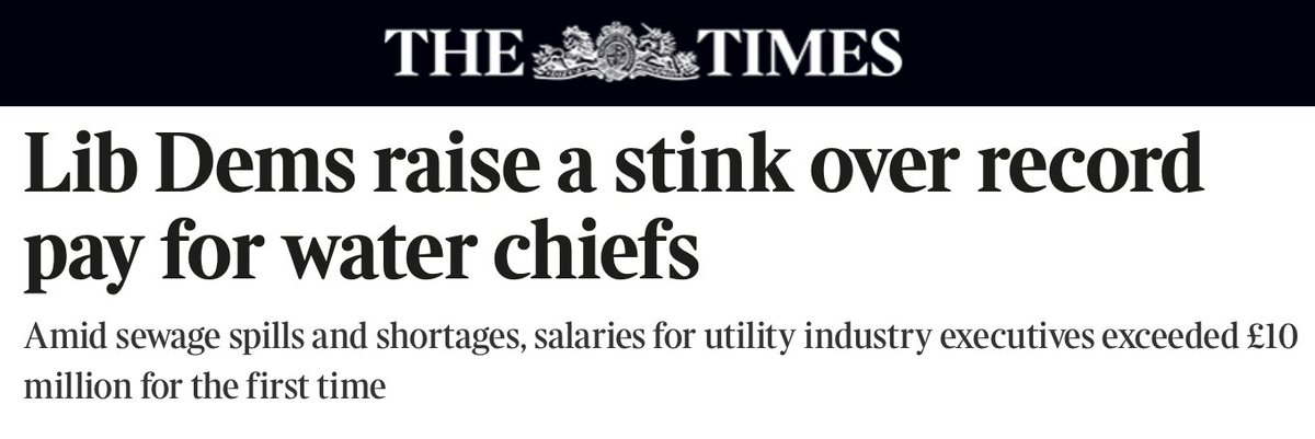 BREAKING: Water bosses' pay reached a RECORD £10 million for the first time last year, despite more than 300,000 SEWAGE spills. 💩

The water industry has become a Wild West gravy train where money flows as easily as sewage. 💷

Source: Times