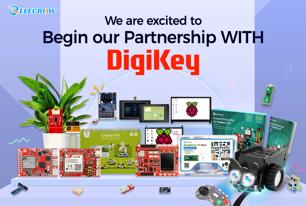 Elecrow1's tweet photo. 📢 Exciting news! #Elecrow's cutting-edge products are now available on @digikey. 🥳#DigiKey
🚀 Check out our range of #IOT kits and #Lora series. 👇
📌https://t.co/mnqopQuRUI
#Raspberrypi #CrowBotBolt #Crowtail #ESP32Terminal https://t.co/e95Wr8gZPk