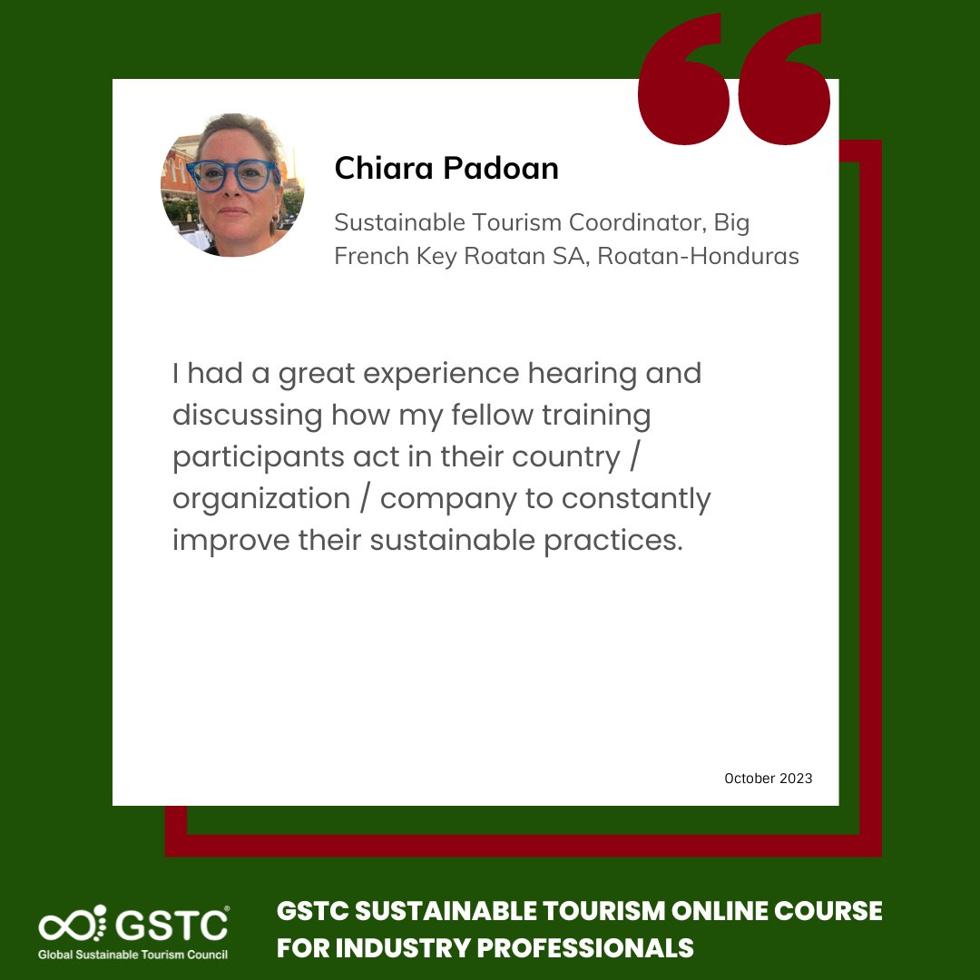 trainingaid_org's tweet photo. Interested in the #GSTCTraining Sustainable Tourism Online Course? Learn about the course experience from our recent participants!
👉Upcoming cohort (Nov 16 - Dec 15) https://t.co/JSOEUolTSv
👉More about the training program https://t.co/MNlLHKwBWD https://t.co/Unnk5iuIfs