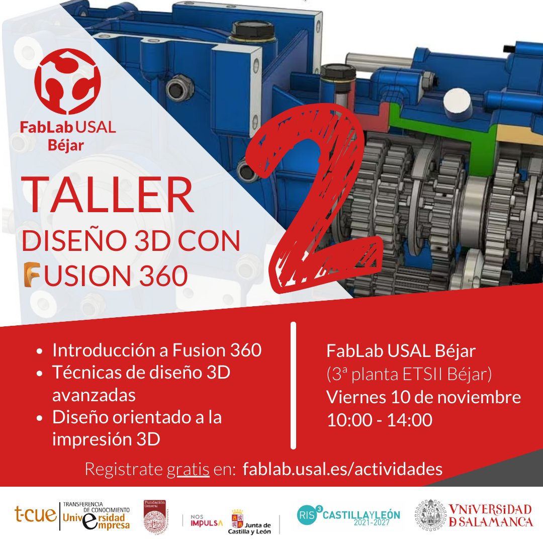 Segunda sesión del taller Diseño 3D con Fusion360🔥🔥

📝Inscríbete gratis en: forms.gle/nwfQSWtcvNiNKN…
📆 10 nov
⌚ 10h-14h
🌍FabLab USAL Béjar
❗Portátil propio y Fusion 360 preinstalado

#Ingenieria #Mecanica #Fusion360 #Diseño3D #FabLab #Bejar

@ETSII_Bejar  @fgusal  @usal