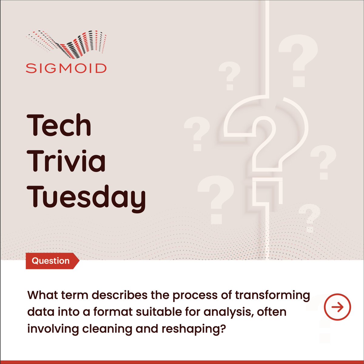 sigmoidInc's tweet image. 🔌 Calling all tech enthusiasts! 🚀 Join Sigmoid&apos;s weekly #TechTriviaTuesday 🤓 This week, decode a crucial data engineering term for data transformation and analysis! Swipe right to unveil the mystery. 💡💻 #Sigmoid #AI #ArtificialIntelligence #Trivia #DataEngineering