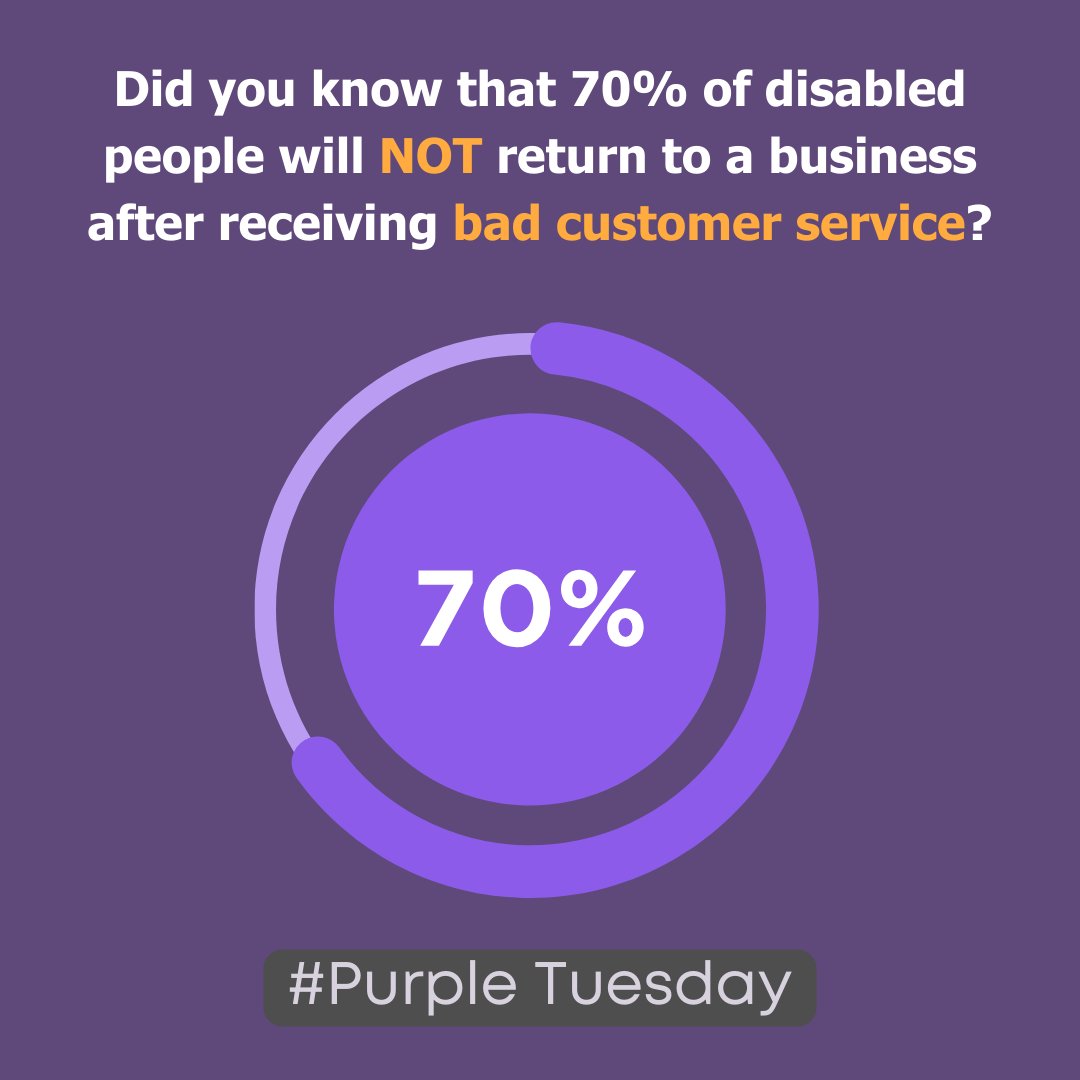 Today is #PurpleTuesday Purple Tuesday aims to improve the #Disabled #CustomerExperience and remind business everywhere that there is value in the #PurplePound! As a growing and important demographic we should not be ignored! Learn more here👇 purpletuesday.co
