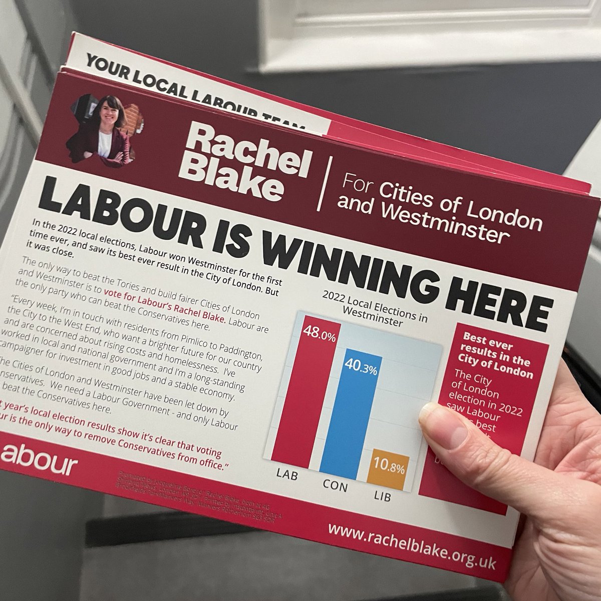 Great to be out supporting <a href="/RNBlake/">Rachel Blake</a> in Fitzrovia last night. Rachel will make a fantastic MP for the Cities of London &amp; Westminster 🌹
