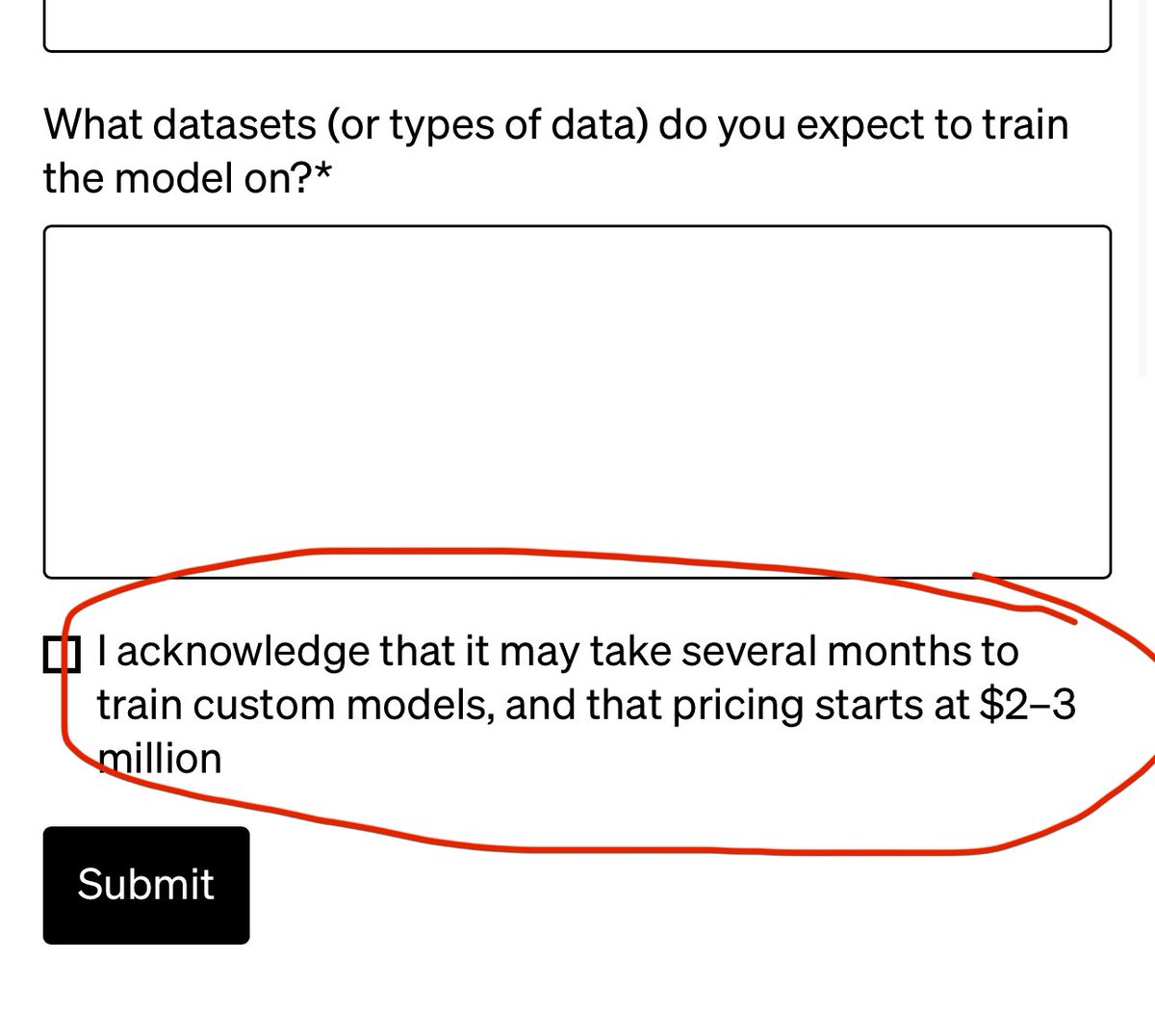 It costs $2-3 million to train a custom GPT-4 model with your own dataset.